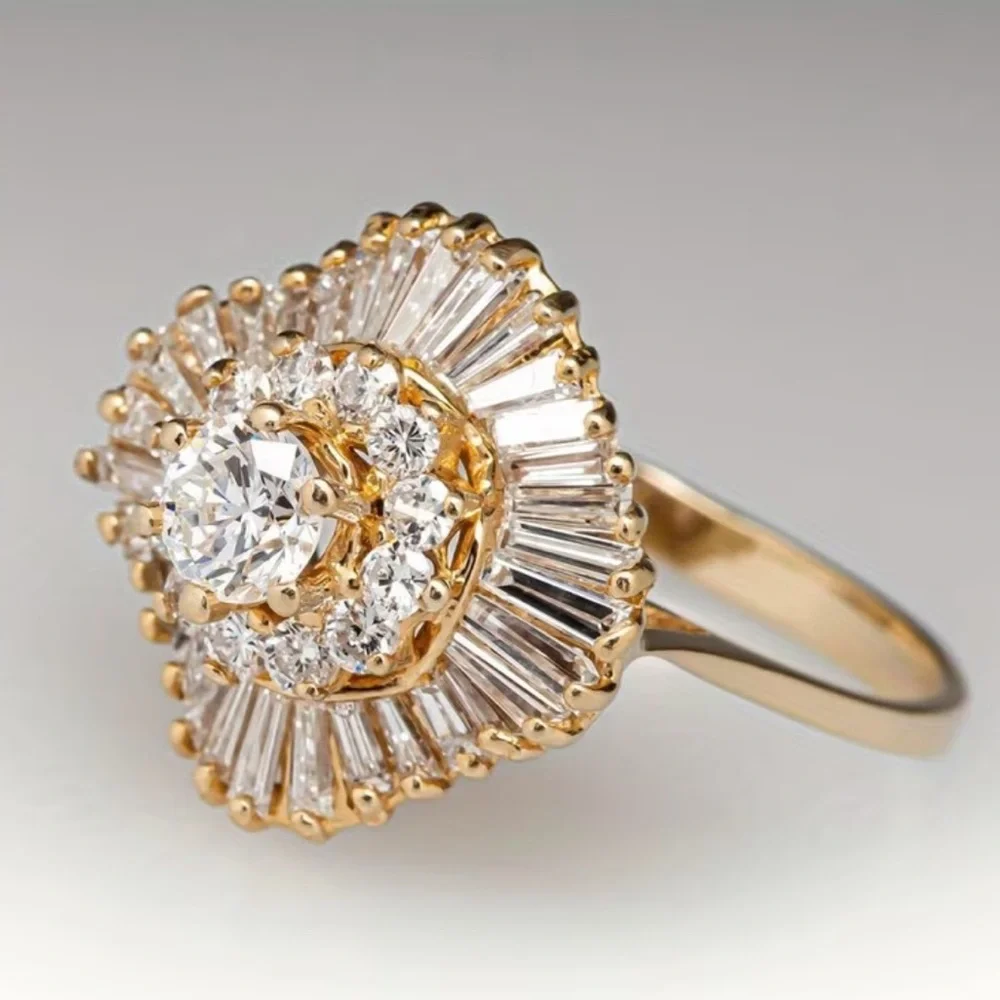 🆕 Elegant Gold Plated CZ Cut Ring Wedding Engagement